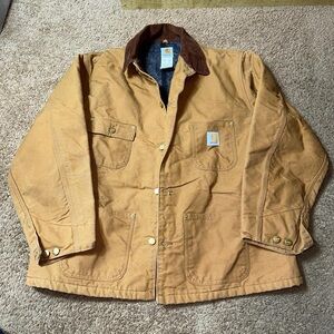 Carhartt Detroit Work Jacket with brown collar mens size 52 outdoor